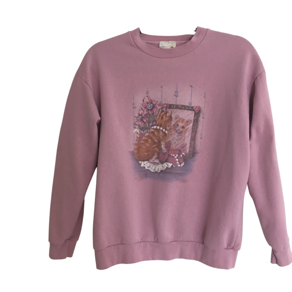 Vintage Grandmacore Cat Sweatshirt Cottagecore 80s Small